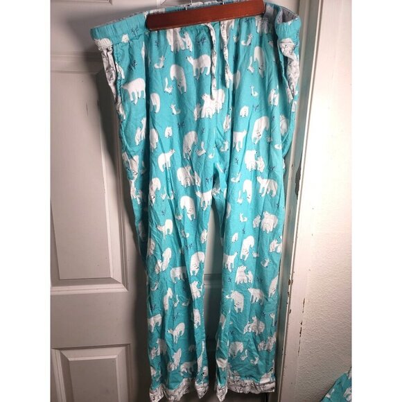 Munki Munki Fleece Pajama Set Polar Bear Print Turquoise Long Sleeve Top & Pants - Picture 5 of 16